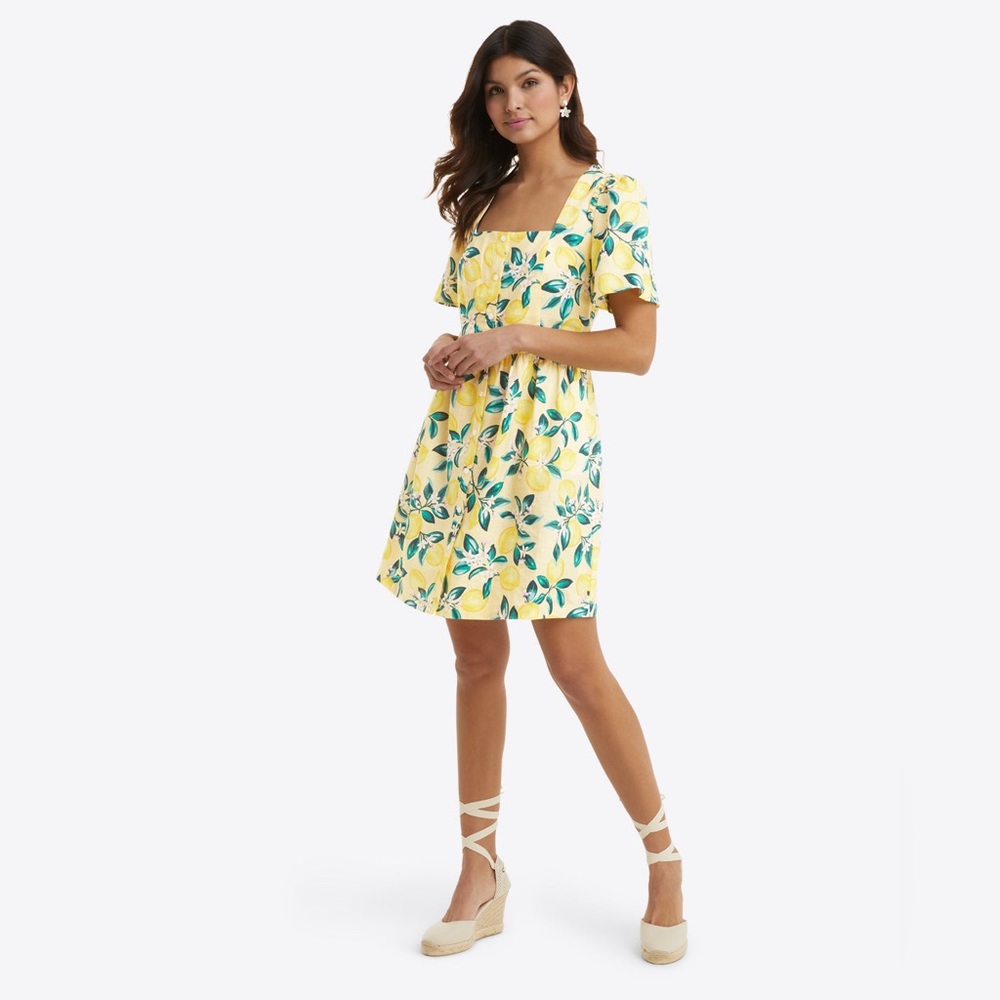 Draper James Yellow Lemon Print 100% Linen Mini Dress - Picture 2 of 13